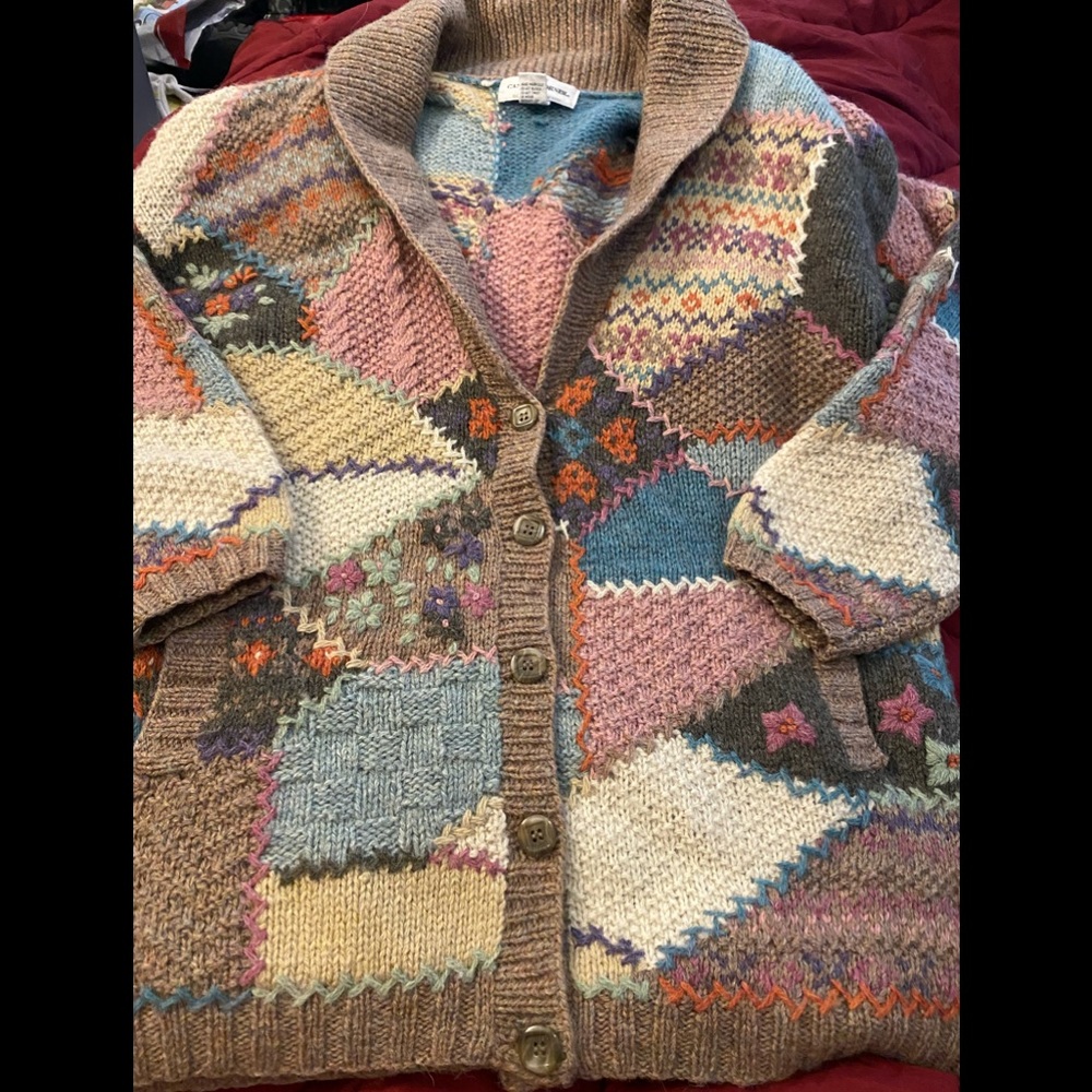 Vintage 100% Shetland wool patchwork cardigan